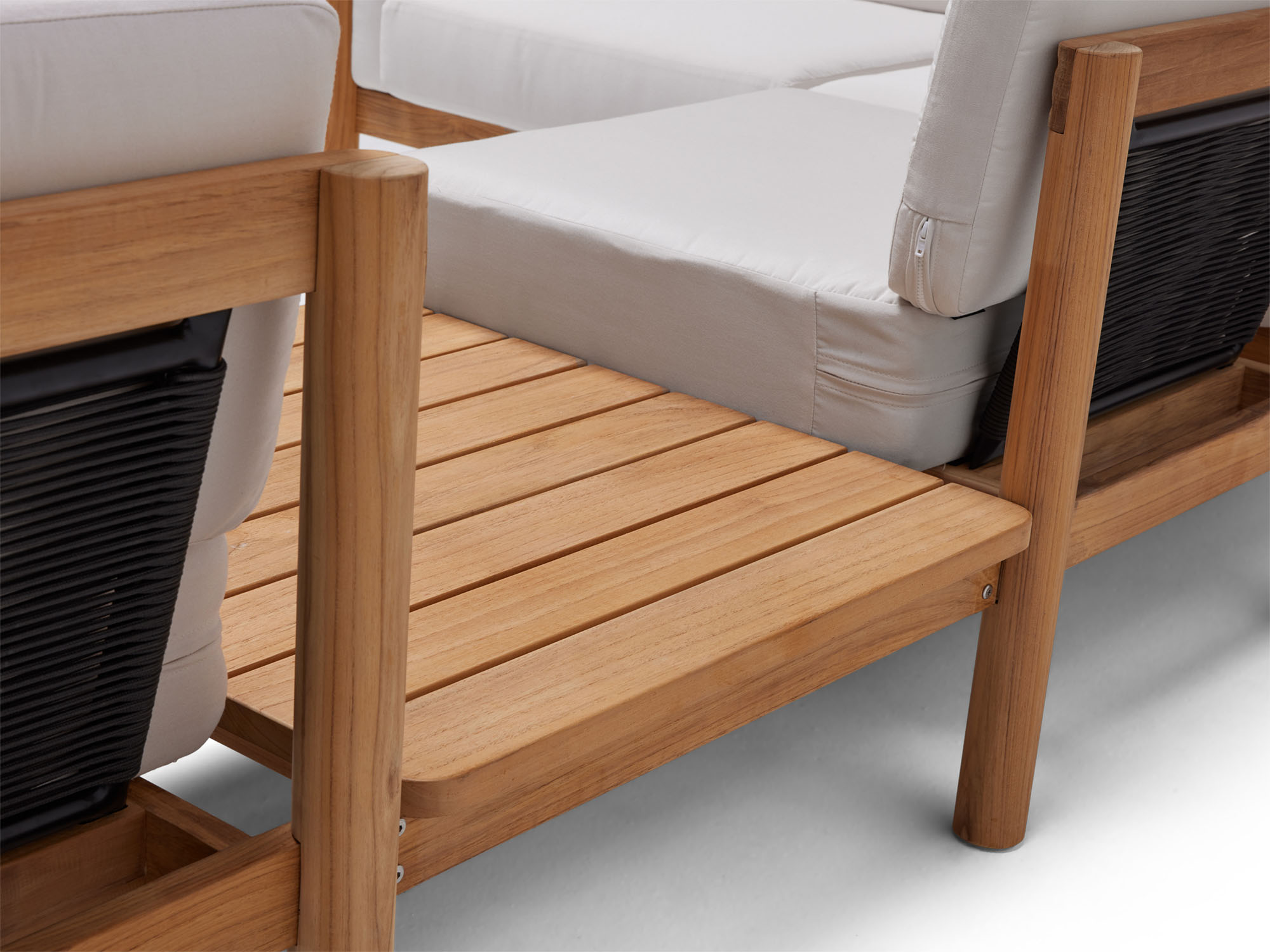 Back angle view of wooden outdoor side table